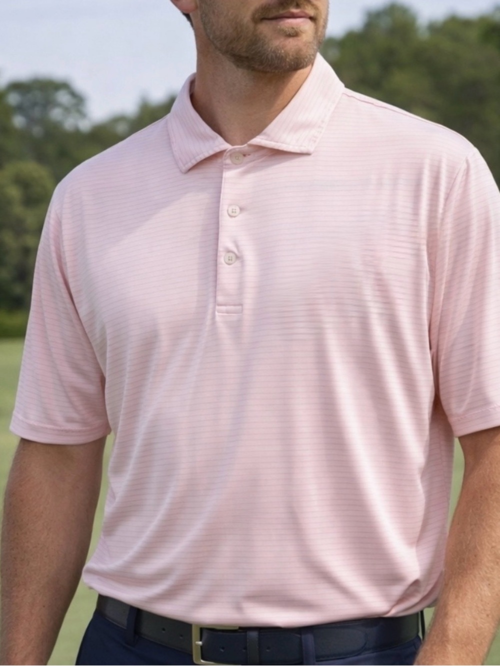 RLX Ralph Lauren Golf Men’s Pink Striped Performance Polo Shirt Small NWT